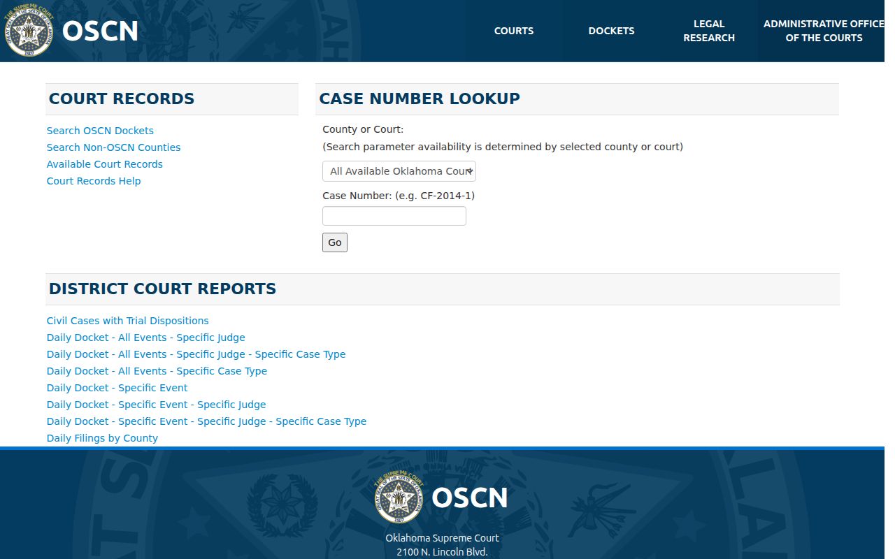 Harmon County warrant search OSCN court records fields