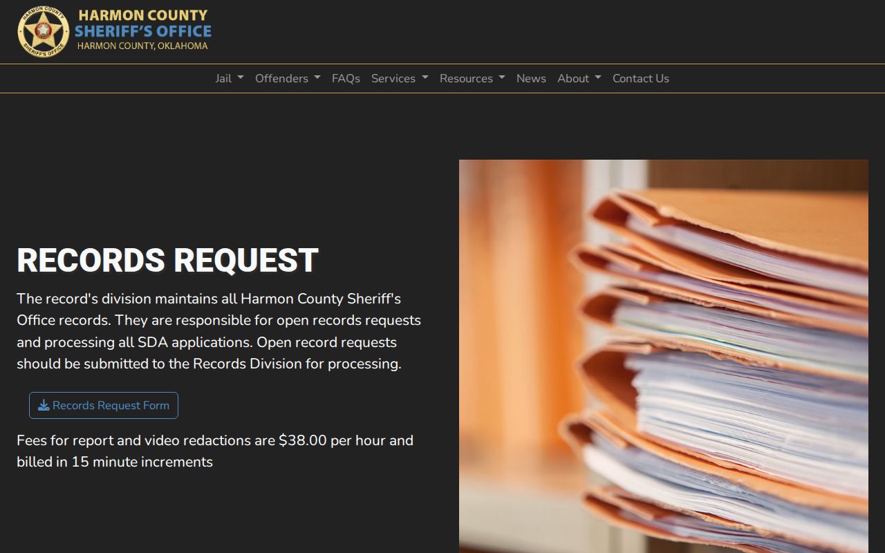 Harmon County warrant records sheriff records request form